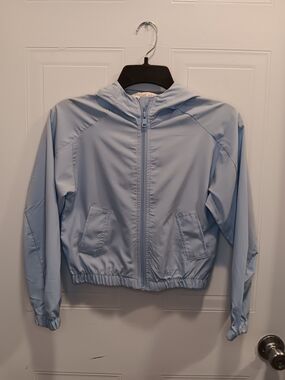 Children's Light Blue Hooded Bomber Jacket - Casual Zip-Up